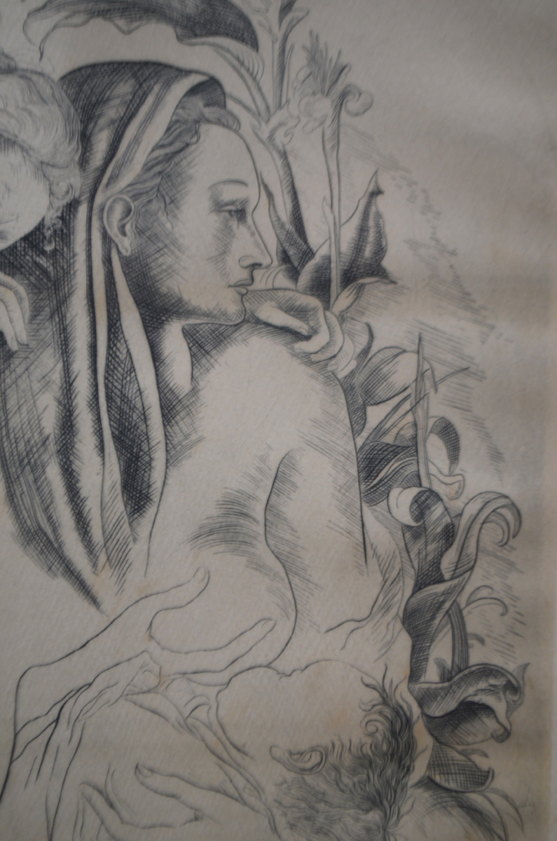 GRABADO DE “SEÑORA SANTA ANA, MARÍA Y EL NIÑO” / FEDERICO CANTÚ GARZA / MÉXICO - Imagen 2
